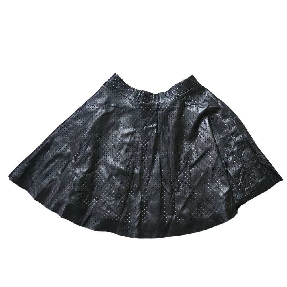 Bar III Women's Size Medium Black Perforated Faux Leather Skater Skirt